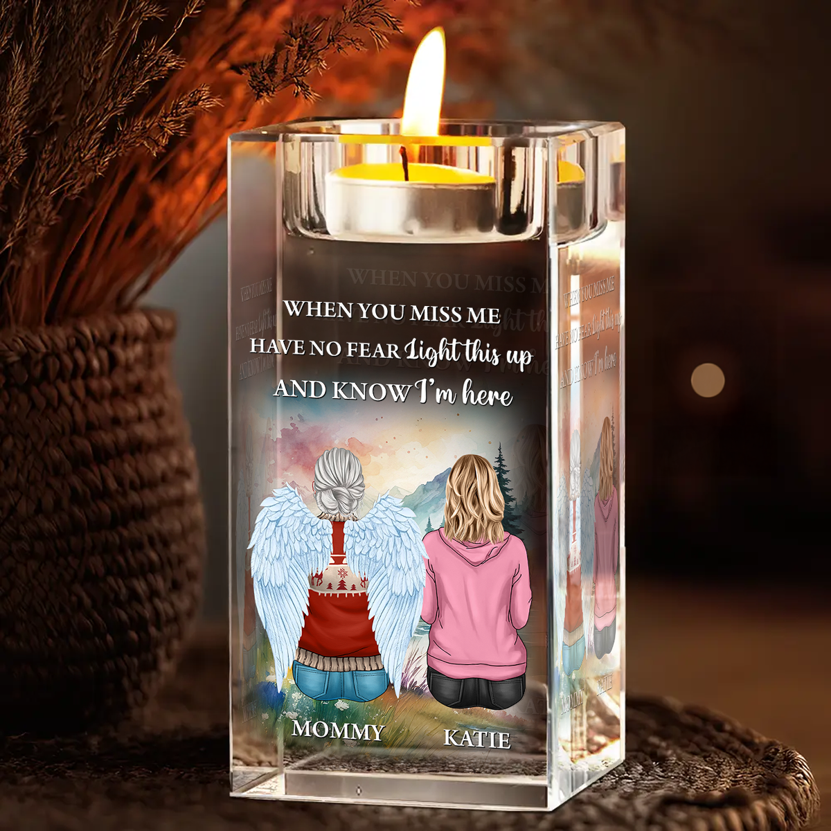 Custom Name and Appearance - Personalized Crystal Candle Holder - Memorial Gift