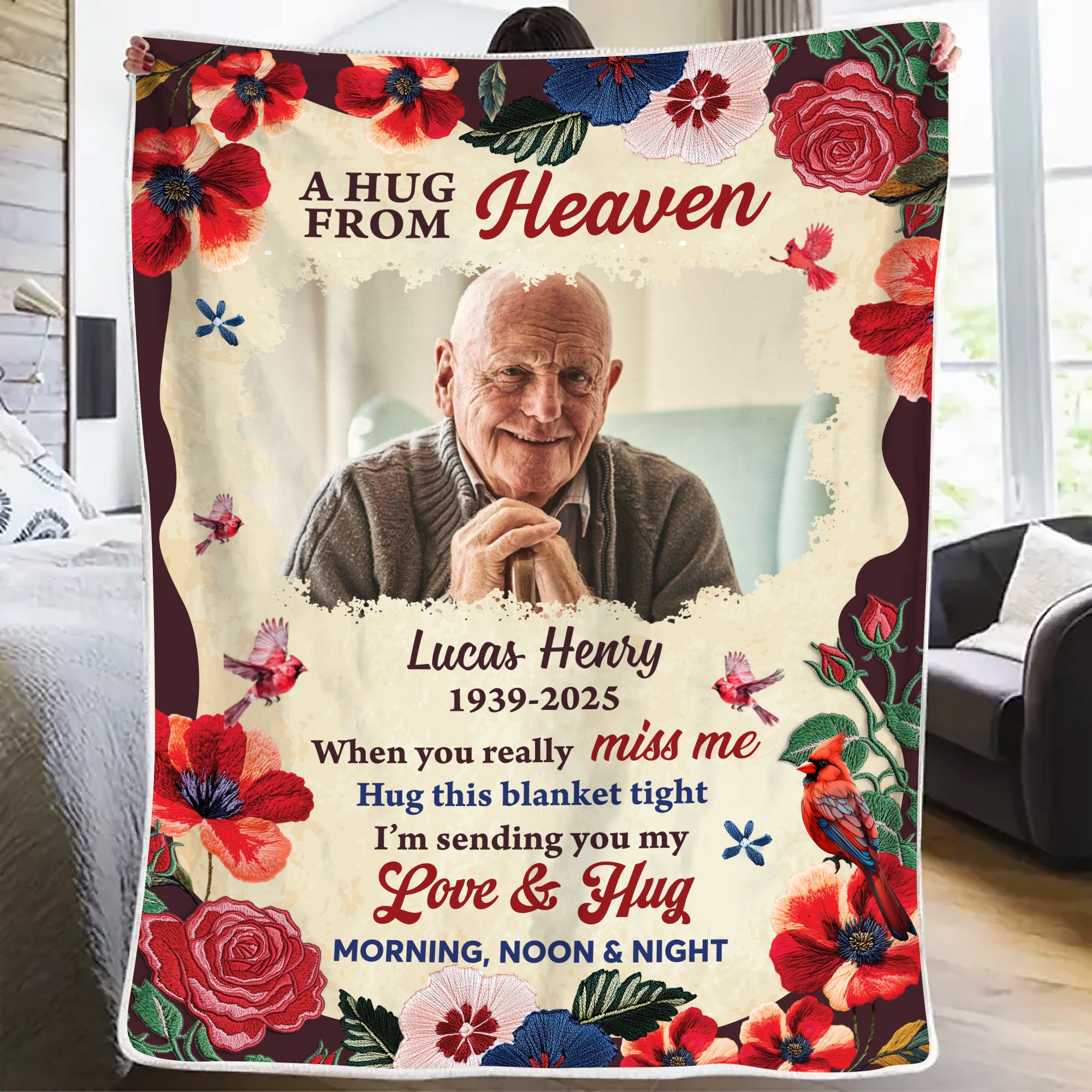 Hug From Heaven - Custom Photo Sympathy Gift - Personalized Memorial Custom Blanket