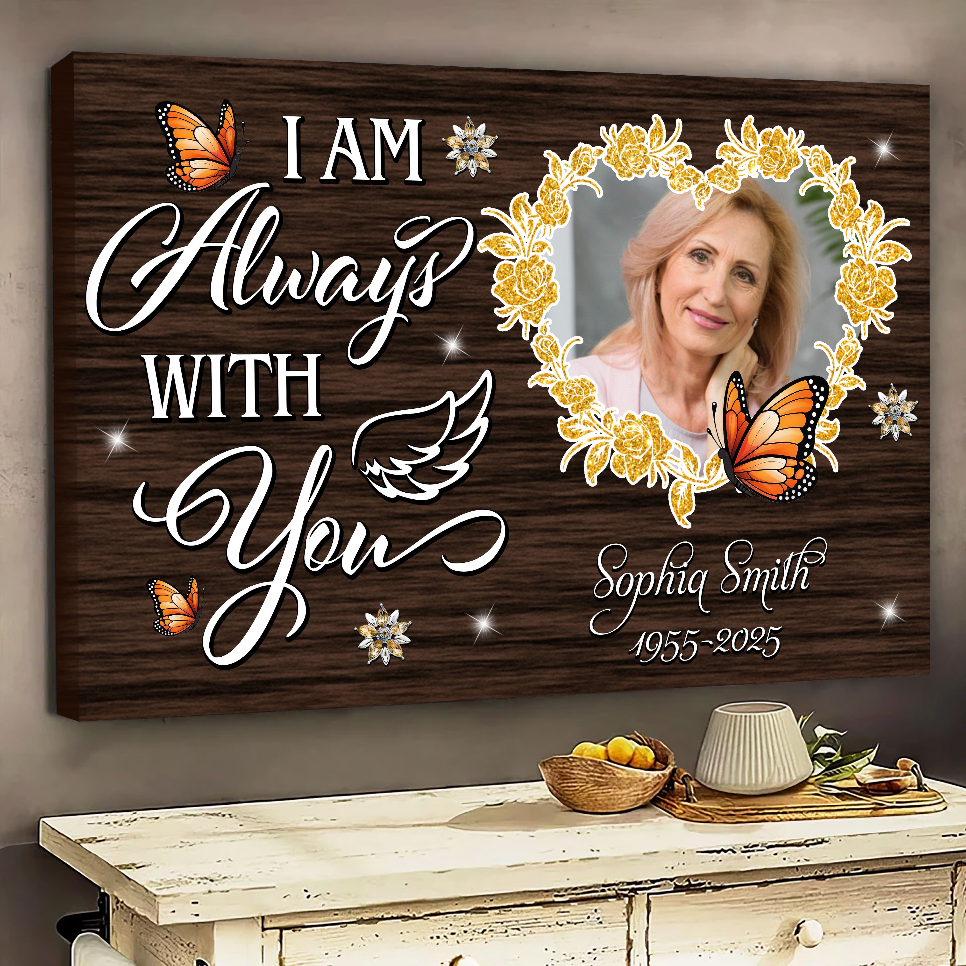 I'm Always With You - Custom Name and Photo Memorial - Personalized Canvas Print - Family Decor