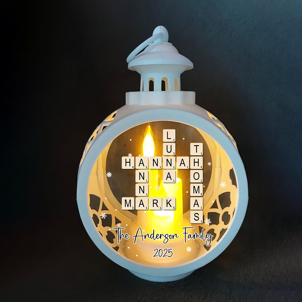 Custom Family Name Crossword - Personalized Candlelight Lantern Ornament