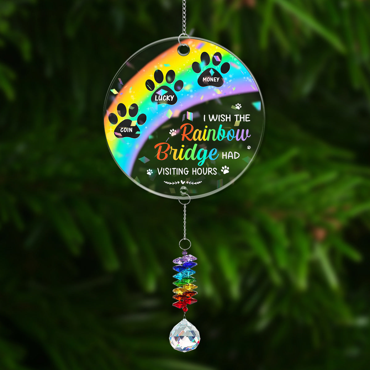Rainbow Bridge - Ornament Hanging Piece With Crystal Charm - Memorial Gift