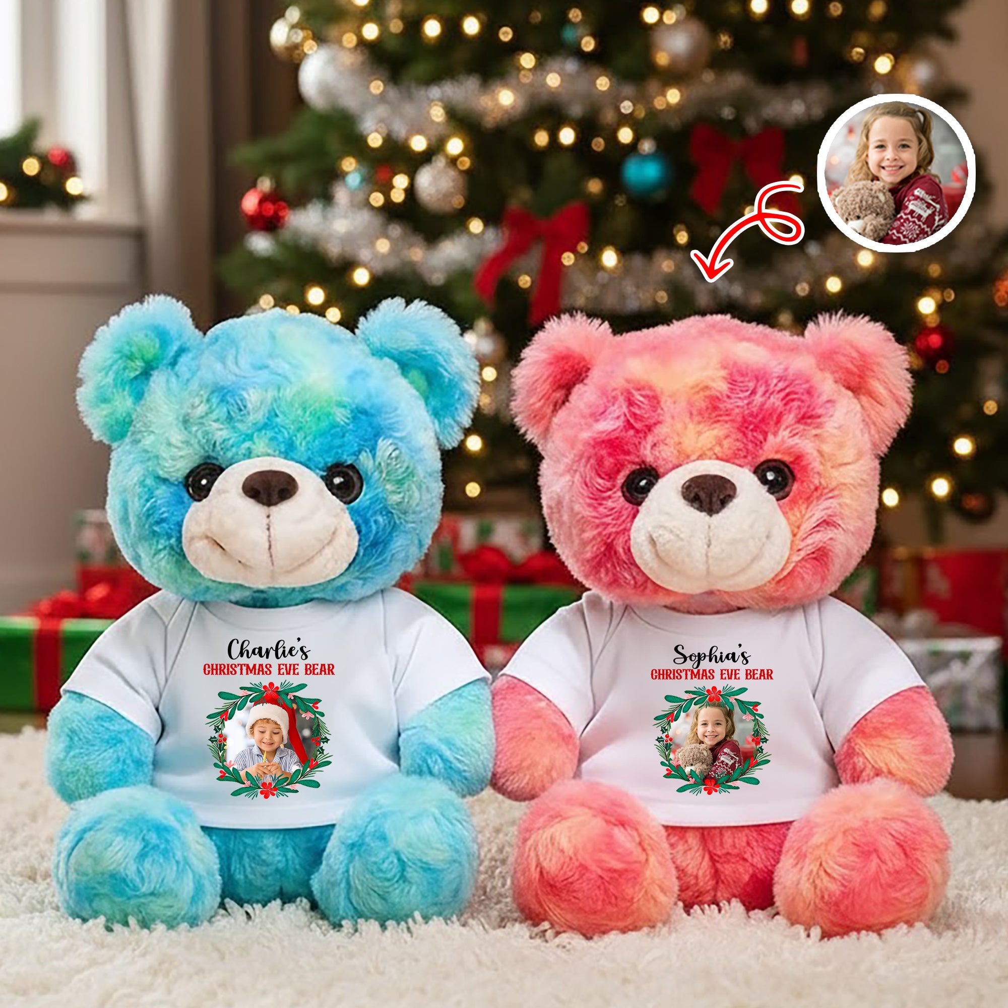 My Christmas Eve Bear - Custom Name and Photo - Personalized Bear Plush