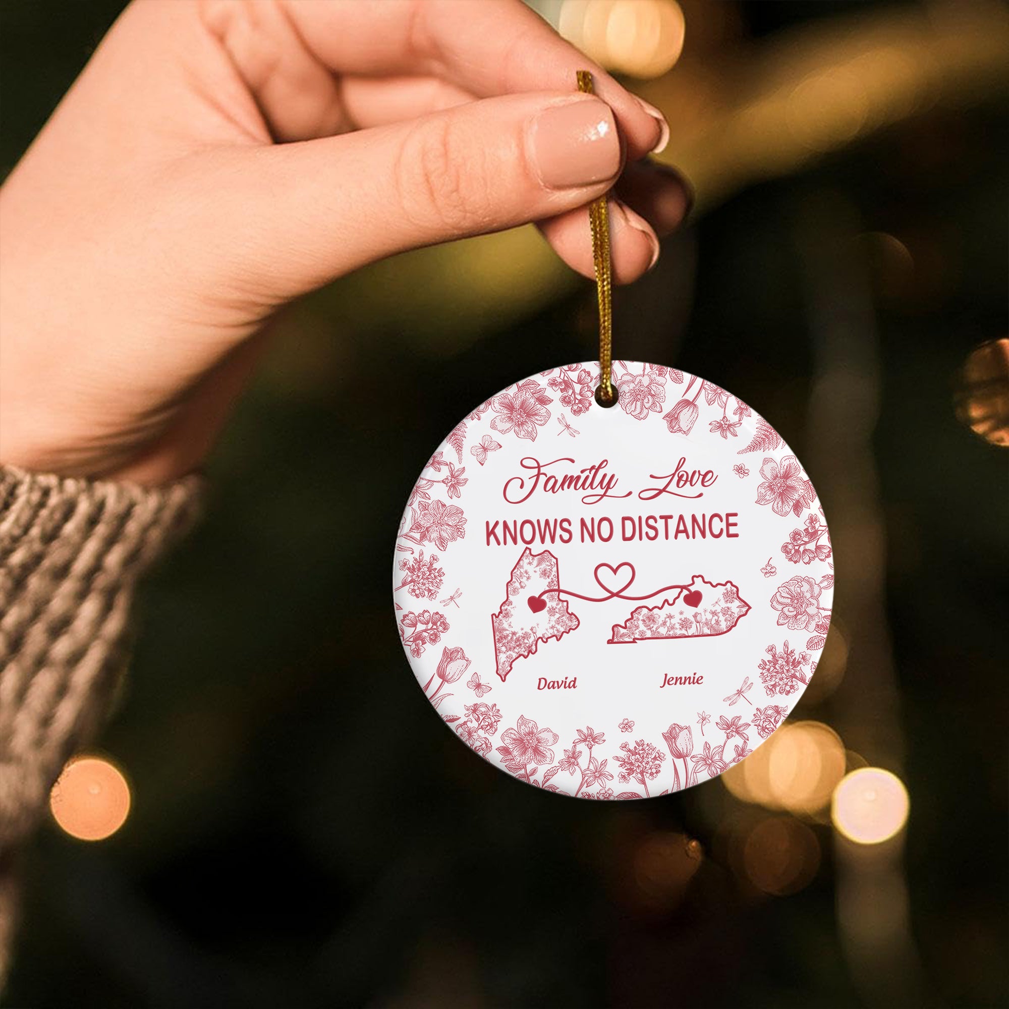 Family Love Knows No Distance - Personalized Ceramic Ornament
