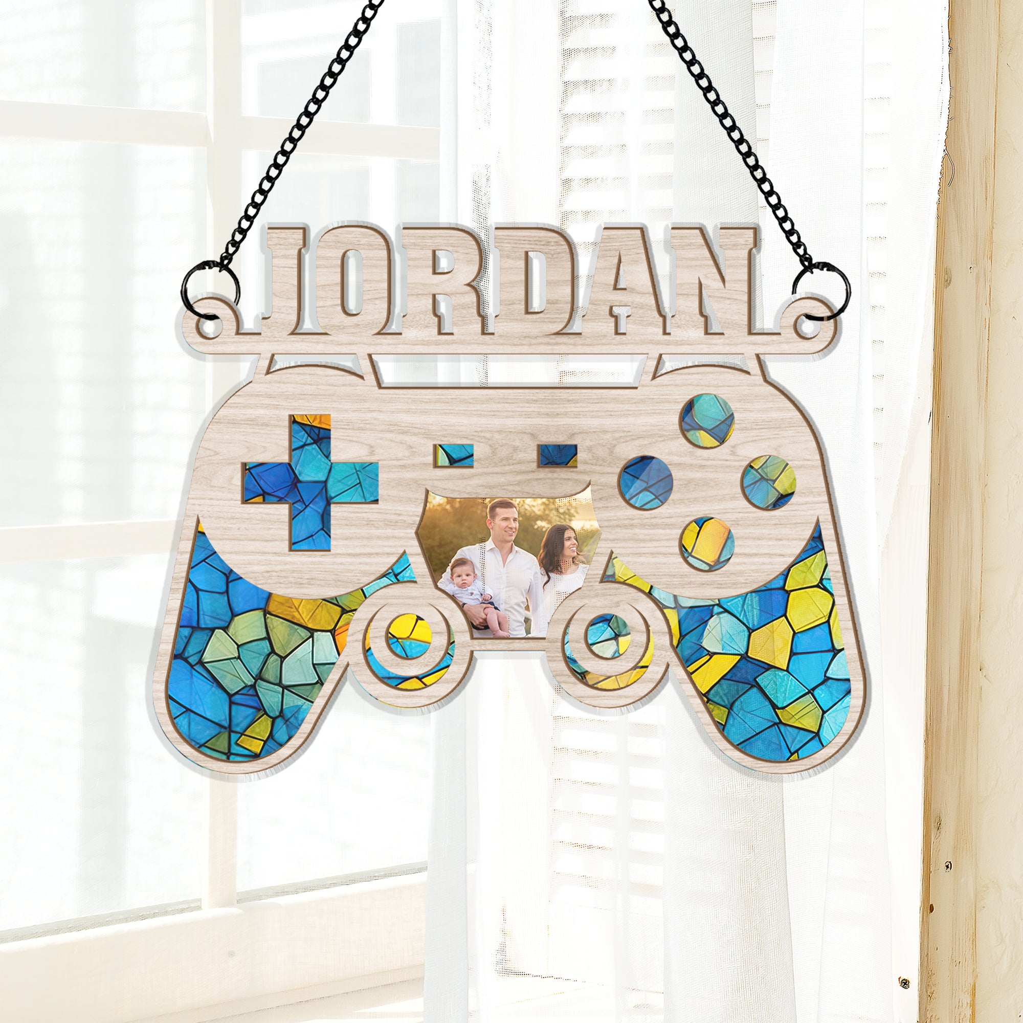 Custom Dad Name and Photo - Personalized Suncatcher Ornament