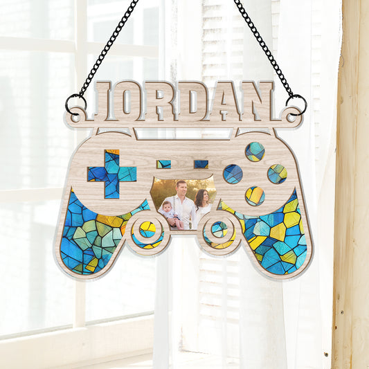 Custom Dad Name and Photo - Personalized Suncatcher Ornament