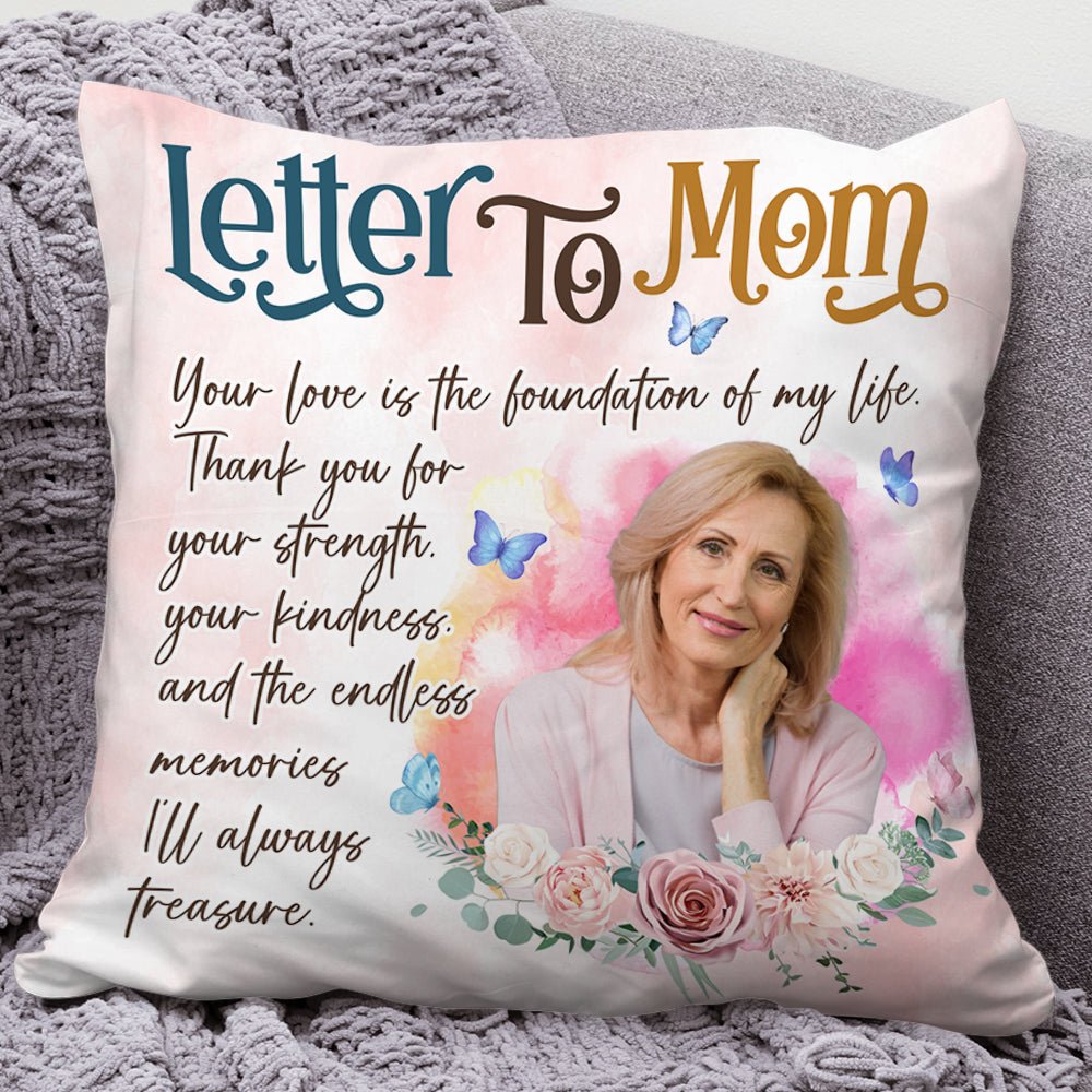 Custom Name and Photo - A Letter To Mom - Personalized Pillow