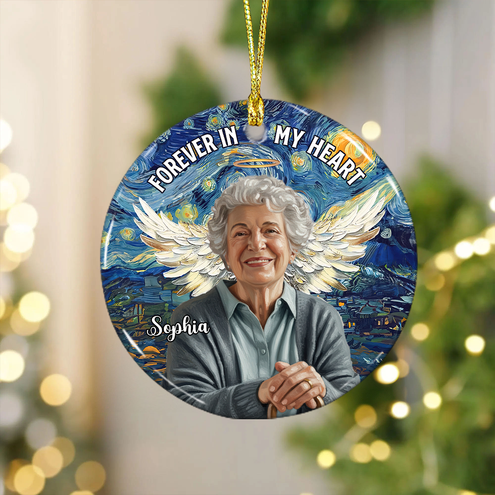 Custom Name and Photo Ornament - Forever In My Heart - Memorial Gift