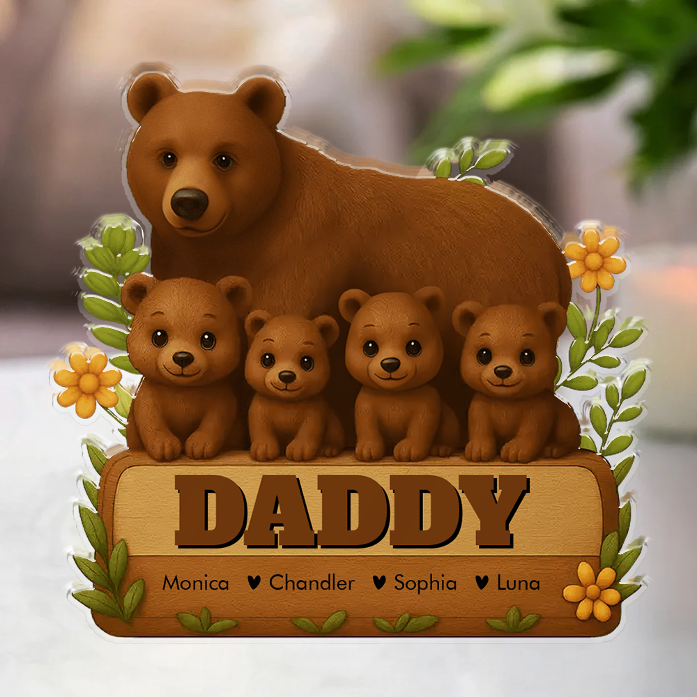 Family Bear - Personalized Name Gift - Custom Shape Acrylic Block Plaque