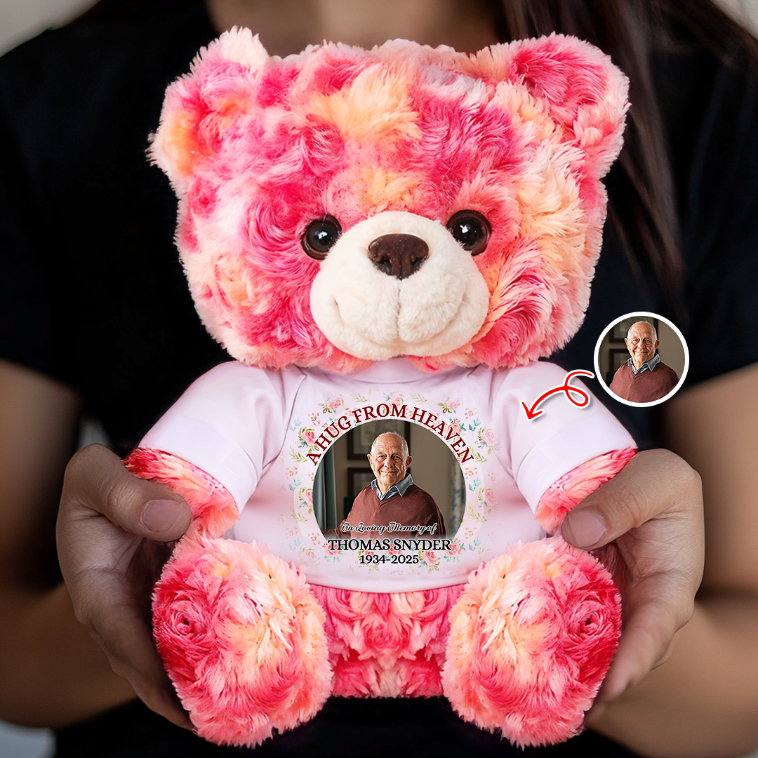 A Hug From Heaven - Memorial Gift - Custom Name and Photo Teddy Bear