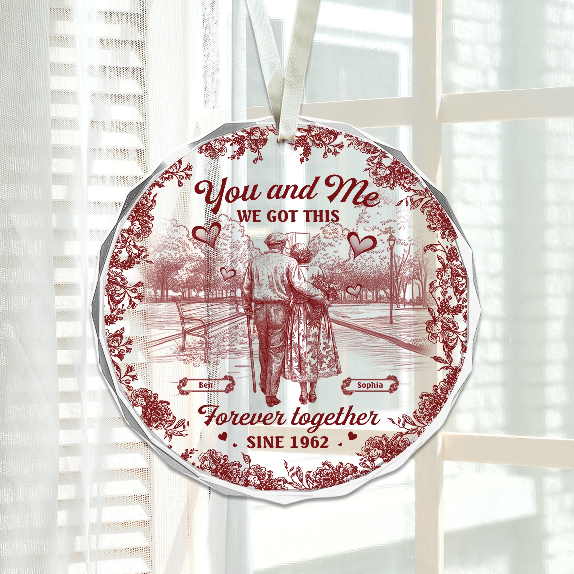 You and Me - Custom Name - Old Couple Gift - Personalized Glass Ornament