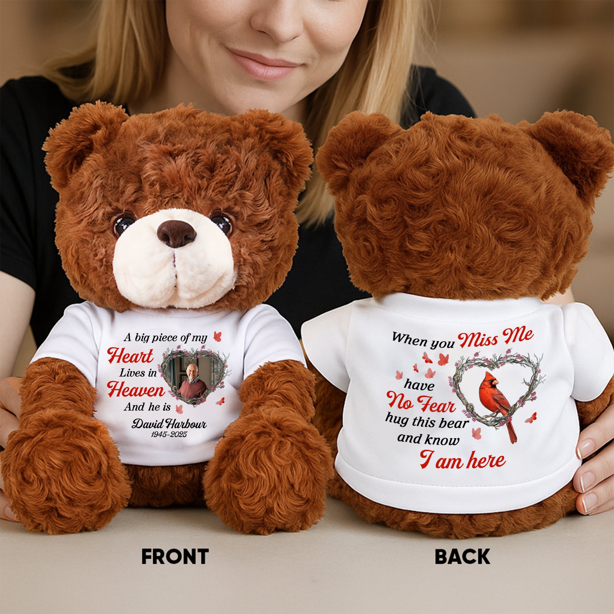 A Big Piece Of My Heart Lives In Heaven - Sympathy Gift - Custom Name and Photo - Personalized Bear Plush