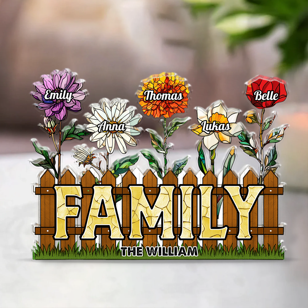 Family Flower - Personalized Name Family Gift - Custom Shape Acrylic Block Plaque