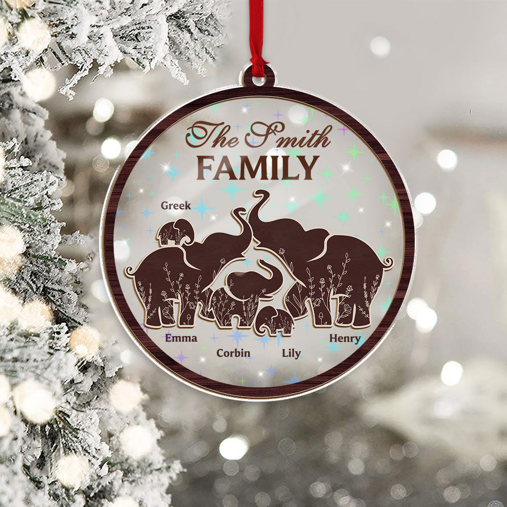 Personalized Elephant Family Name Ornament - Custom Shape Hologram Ornament