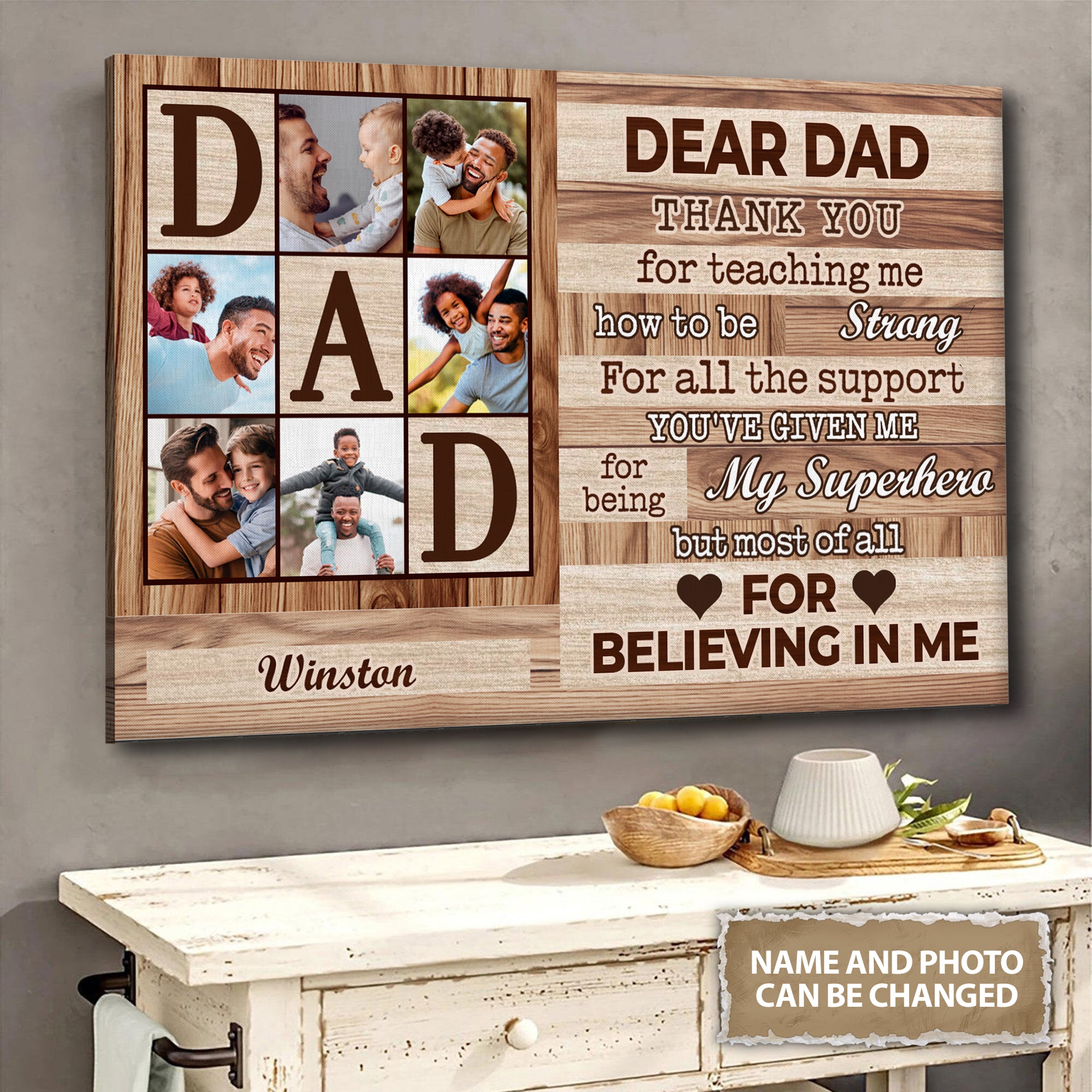 Dear Dad - Custom Name and Photo - Canvas Sign - Father Gift