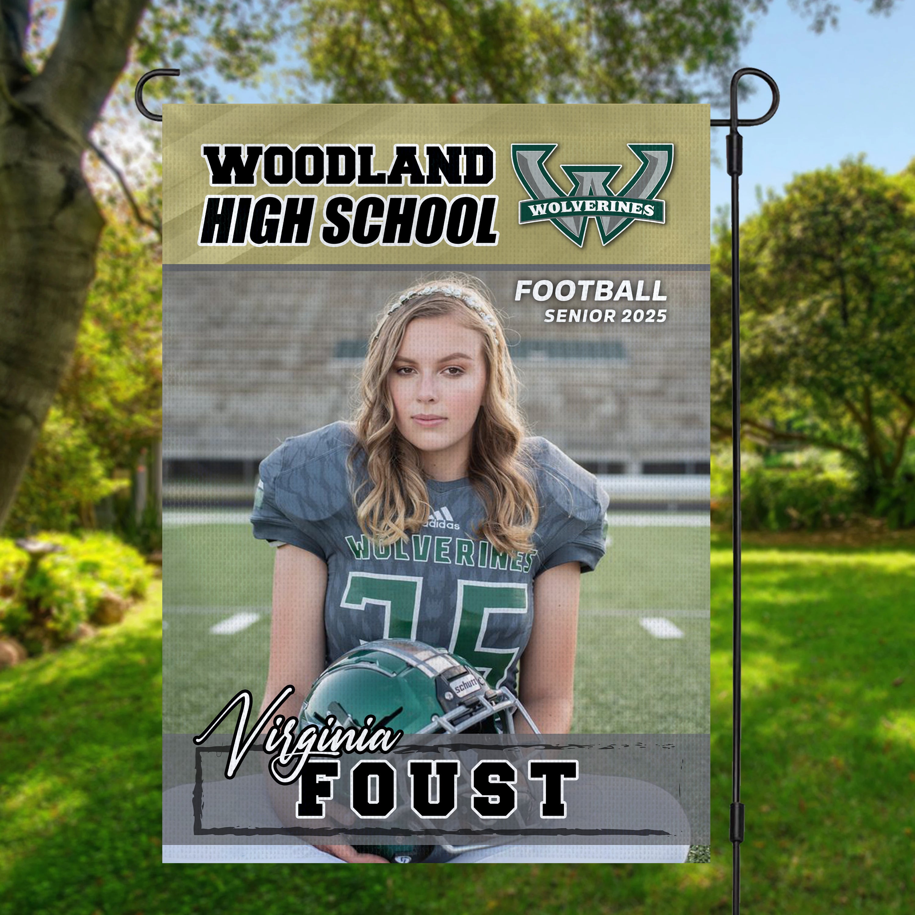Custom Photo Flag Congrats Football Senior 2025 Graduation Garden Flag, Graduation Decorations