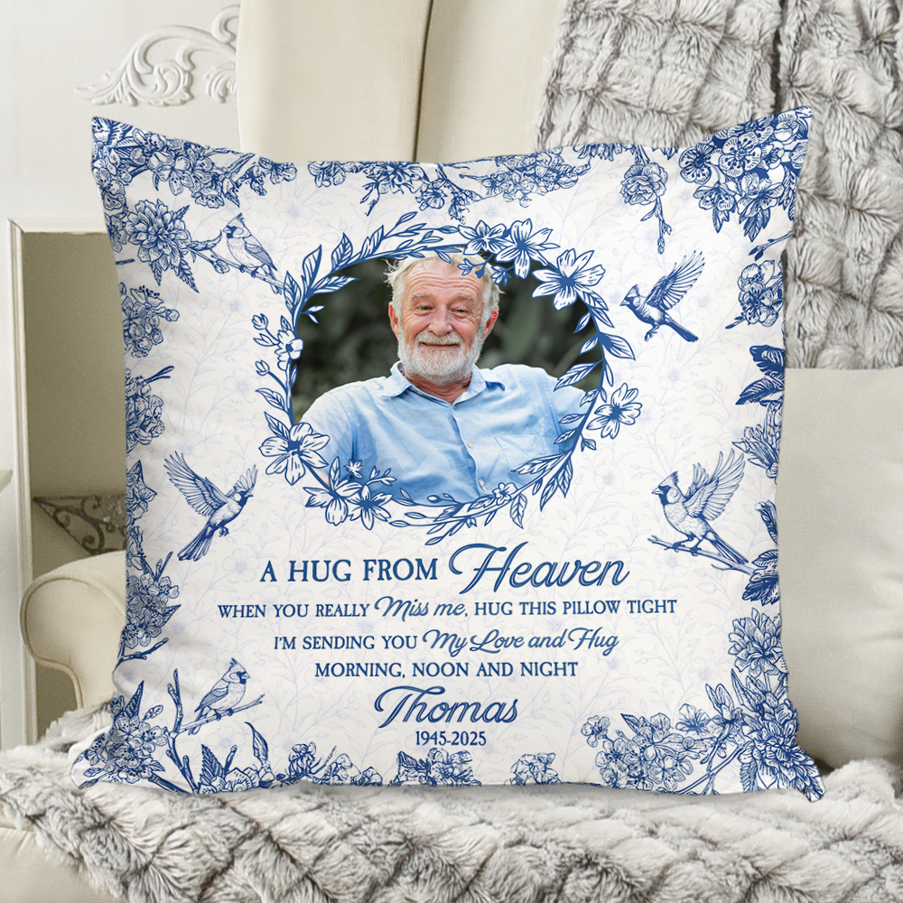 A Hug From Heaven - Memorial Pillow - Custom Name and Photo Pillow - Memorial Gift