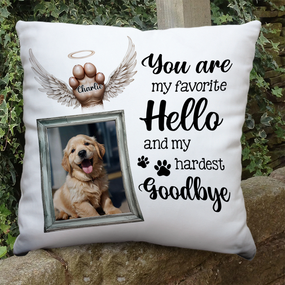 My Hardest Goodbye - Custom Pet Name and Photo - Personalized Memorial Pillow