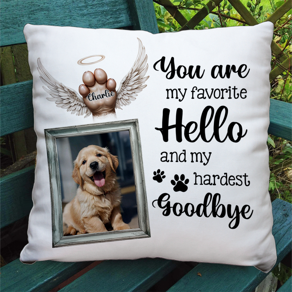 My Hardest Goodbye - Custom Pet Name and Photo - Personalized Memorial Pillow