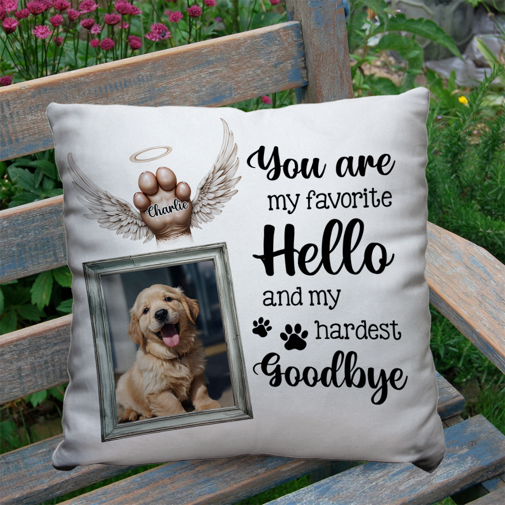 My Hardest Goodbye - Custom Pet Name and Photo - Personalized Memorial Pillow