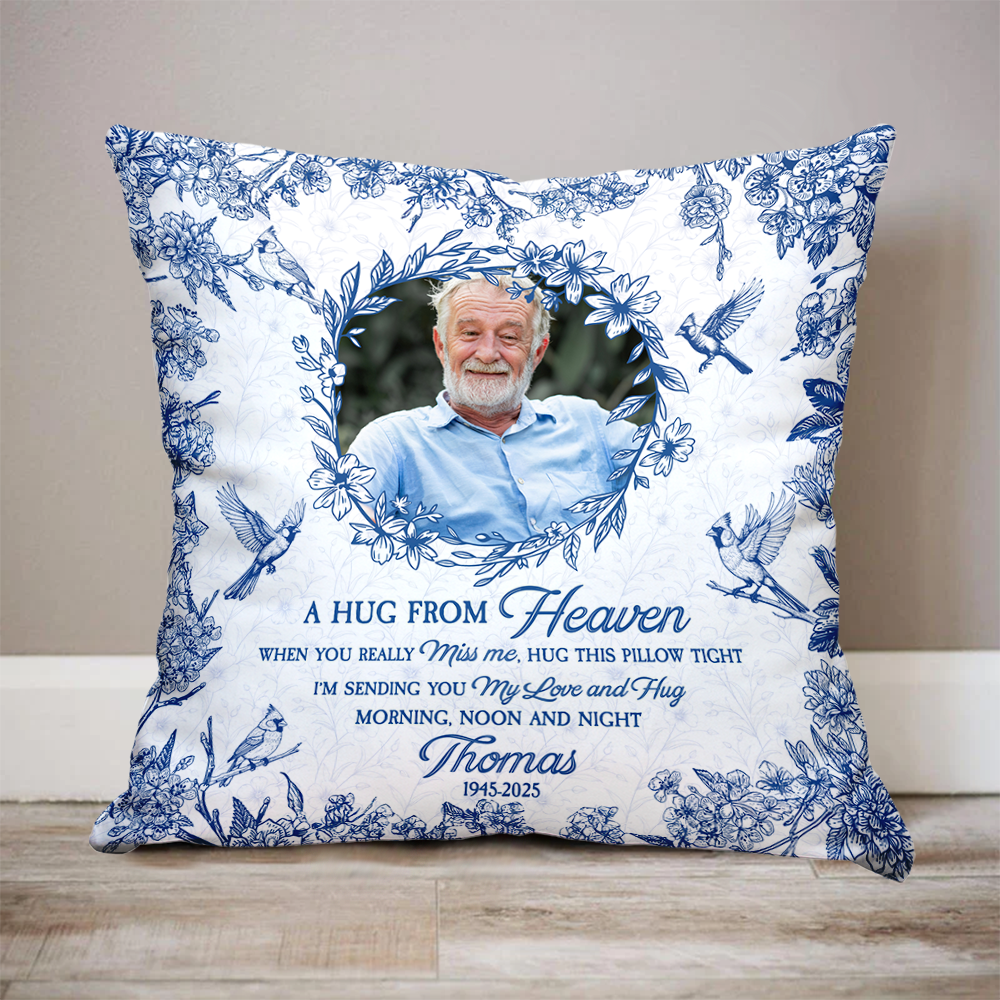 A Hug From Heaven - Memorial Pillow - Custom Name and Photo Pillow - Memorial Gift