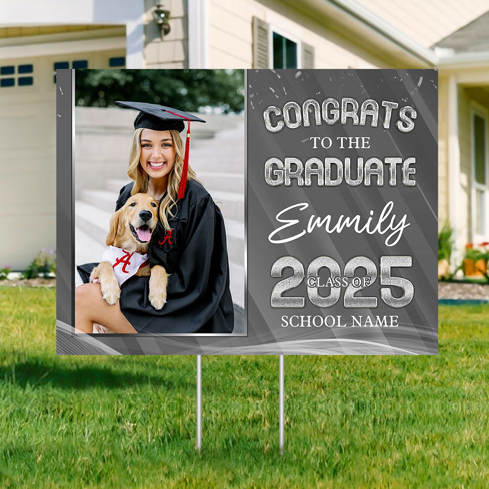 Congrats Class Of 2025 Lawn Sign, Personalized Photo Graduate 2025 Graduation Lawn Sign