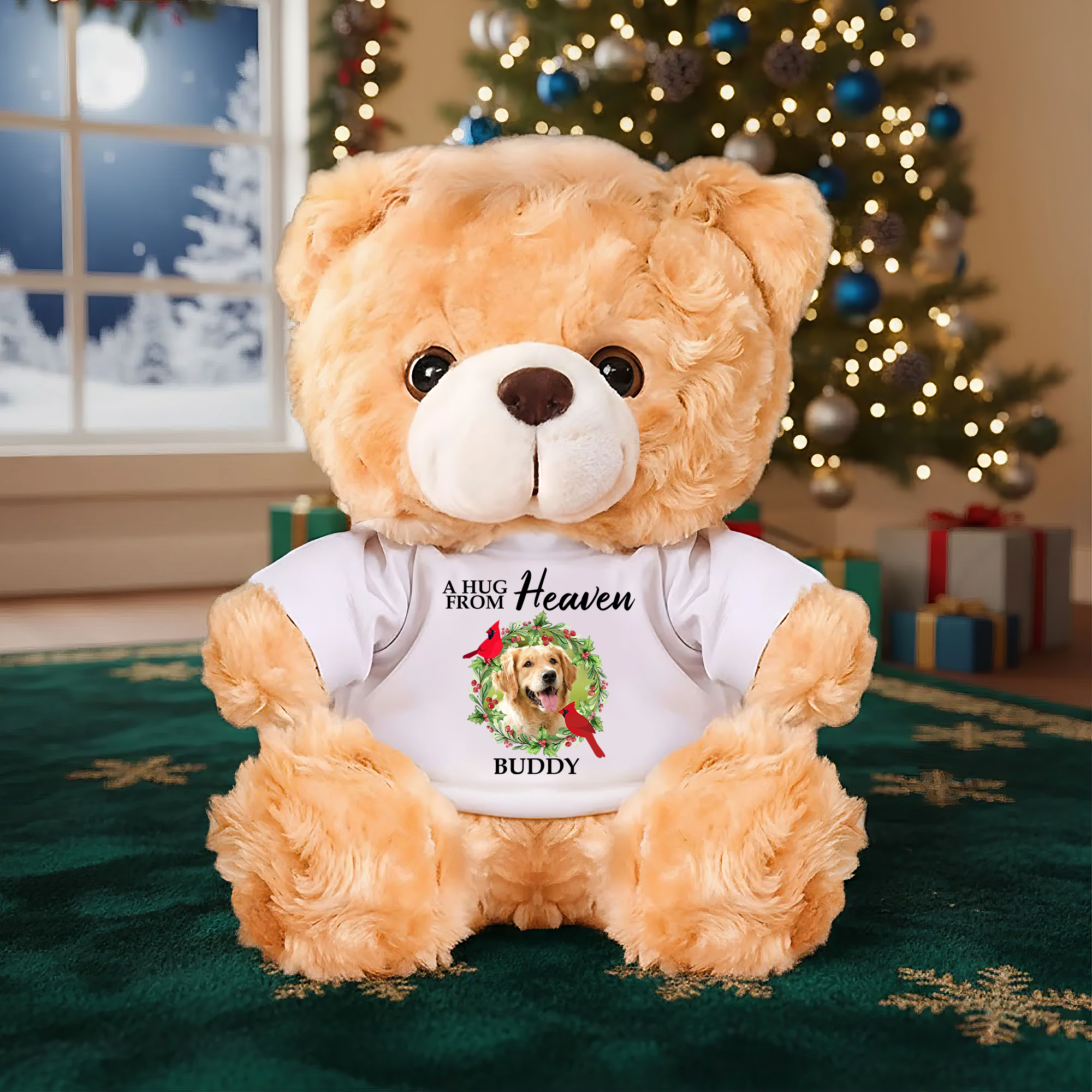 A Hug From Heaven - Personalized Bear Plush - Custom Name and Photo Teddy Bear - Memorial Gift
