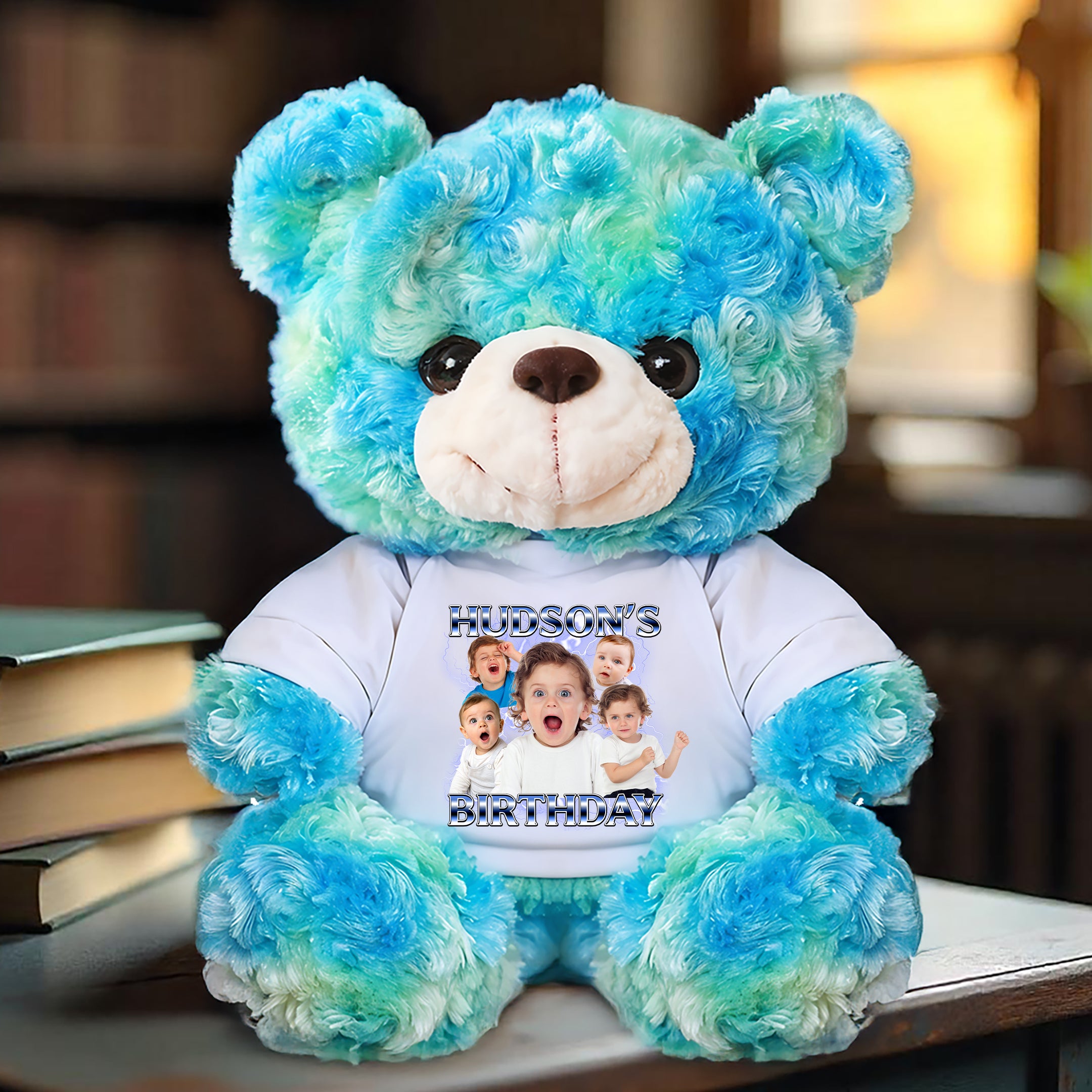 Birthday Teddy Bear Plush - Custom Photo and Name  - Personalized Plush Bear