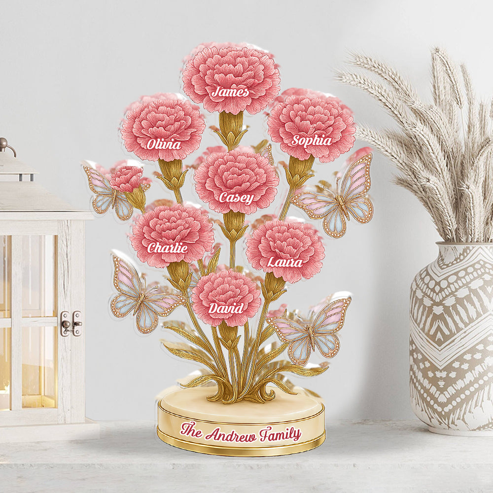 Our Family Flower - Personalized Custom Shaped Acrylic Plaque - Carnation Flowers