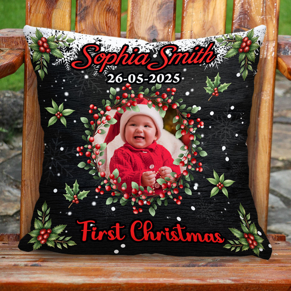 Custom Baby Photo & Name - Merry Christmas Pillow - Personalized Custom Pillow