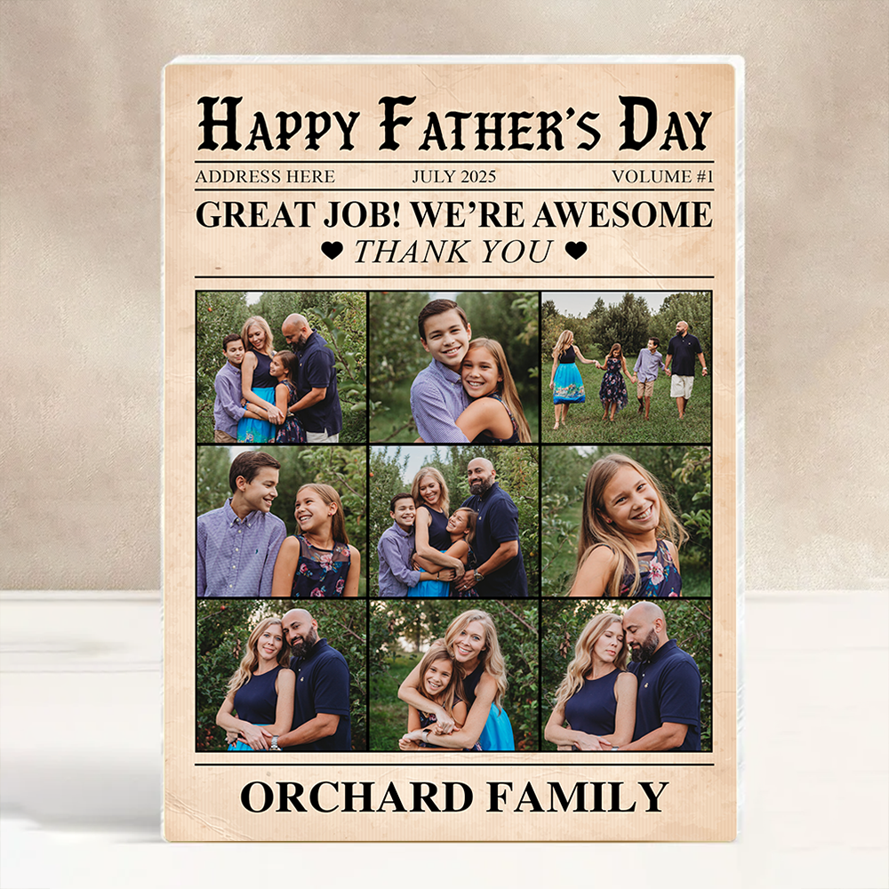 Happy Father's Day - Personalized Family Name and Photo Gift - Custom Shape Acrylic Block Plaque