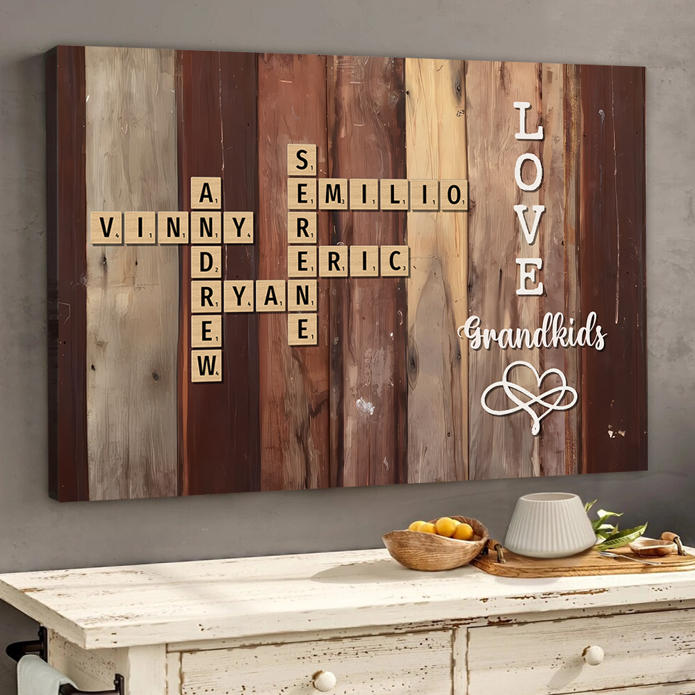 Personalized Custom Photo Horizontal Canvas - Family Crossword Art - Family Decor