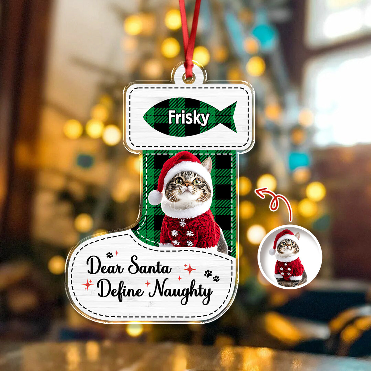Dear Santa Define Naughty - Custom Pet Photo - Custom Shape Hologram Ornament