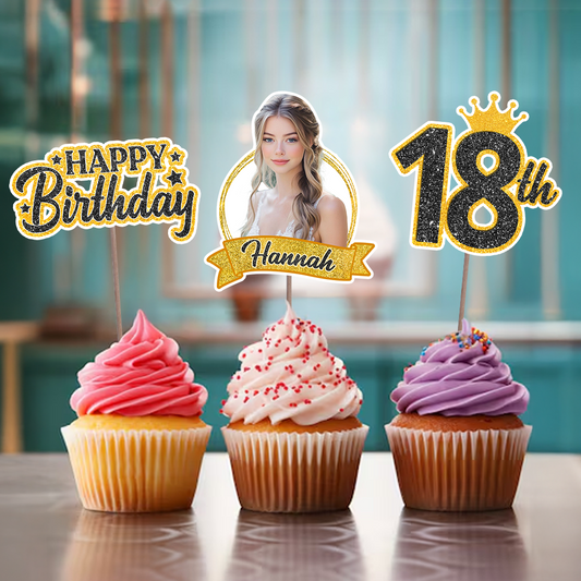 Happy Birthday Face Photo - Custom Birthday Party Face Cupcake Toppers, Birthday Decorations, Physical Product