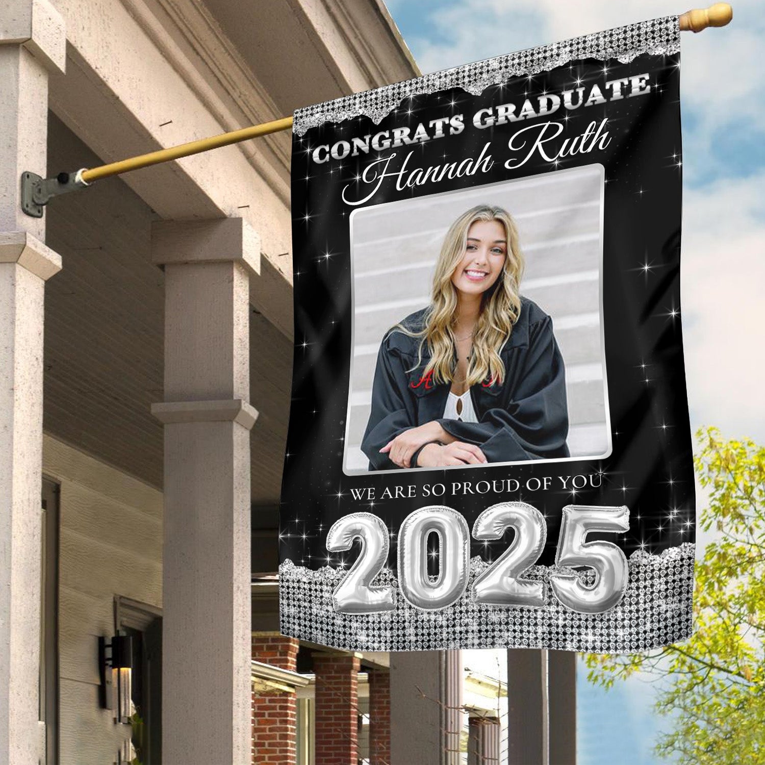 Custom Graduation Flag | Congrats Graduate Class Of 2025 With Photo – Graduation Garden Flag & Party Decor