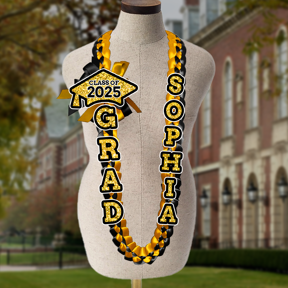 Glitter 2025 Graduation Lei Custom Name and Photo - Personalized Graduation Lei - Senior 2025