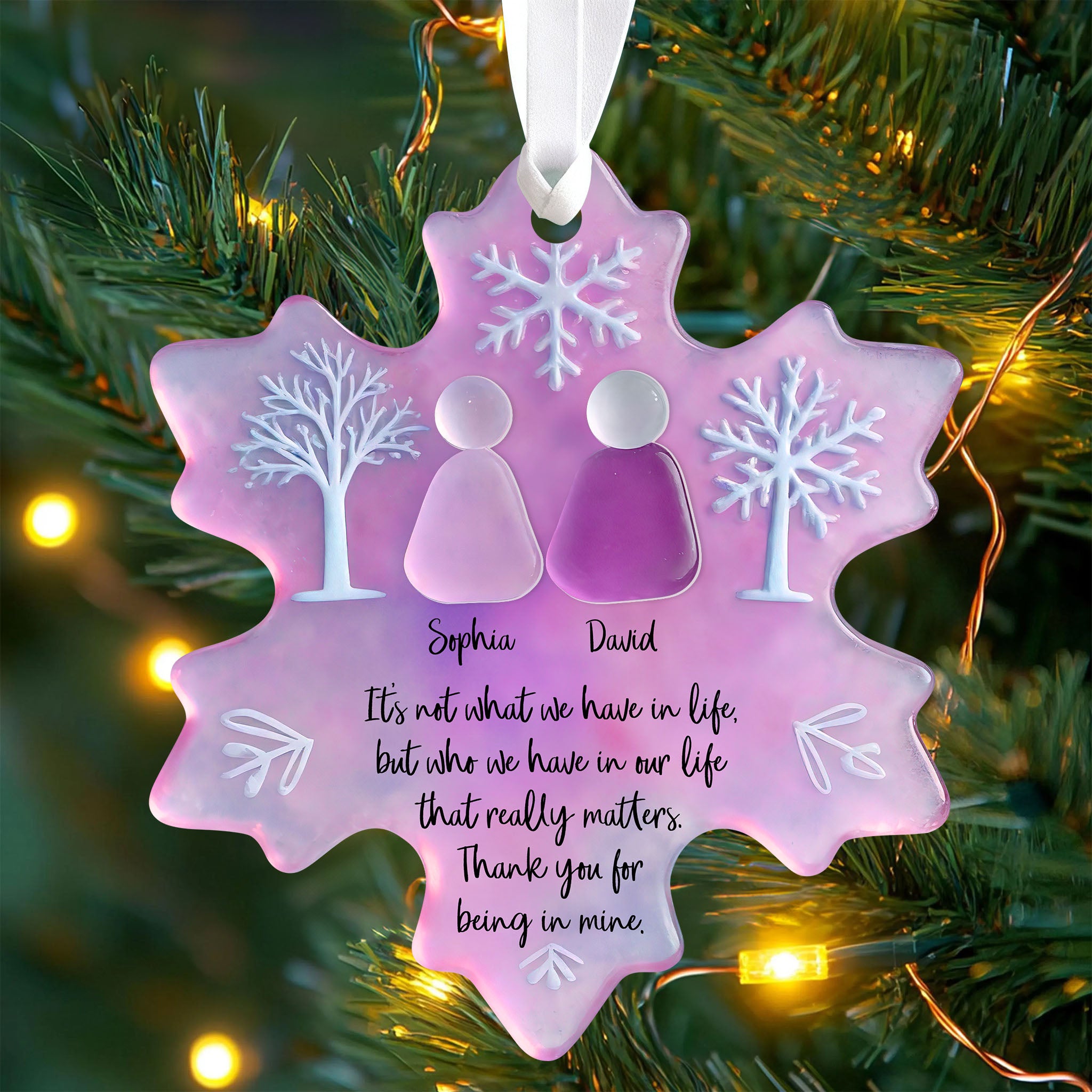 Snowflake Couple - Custom Name - Custom Shape Hologram Ornament