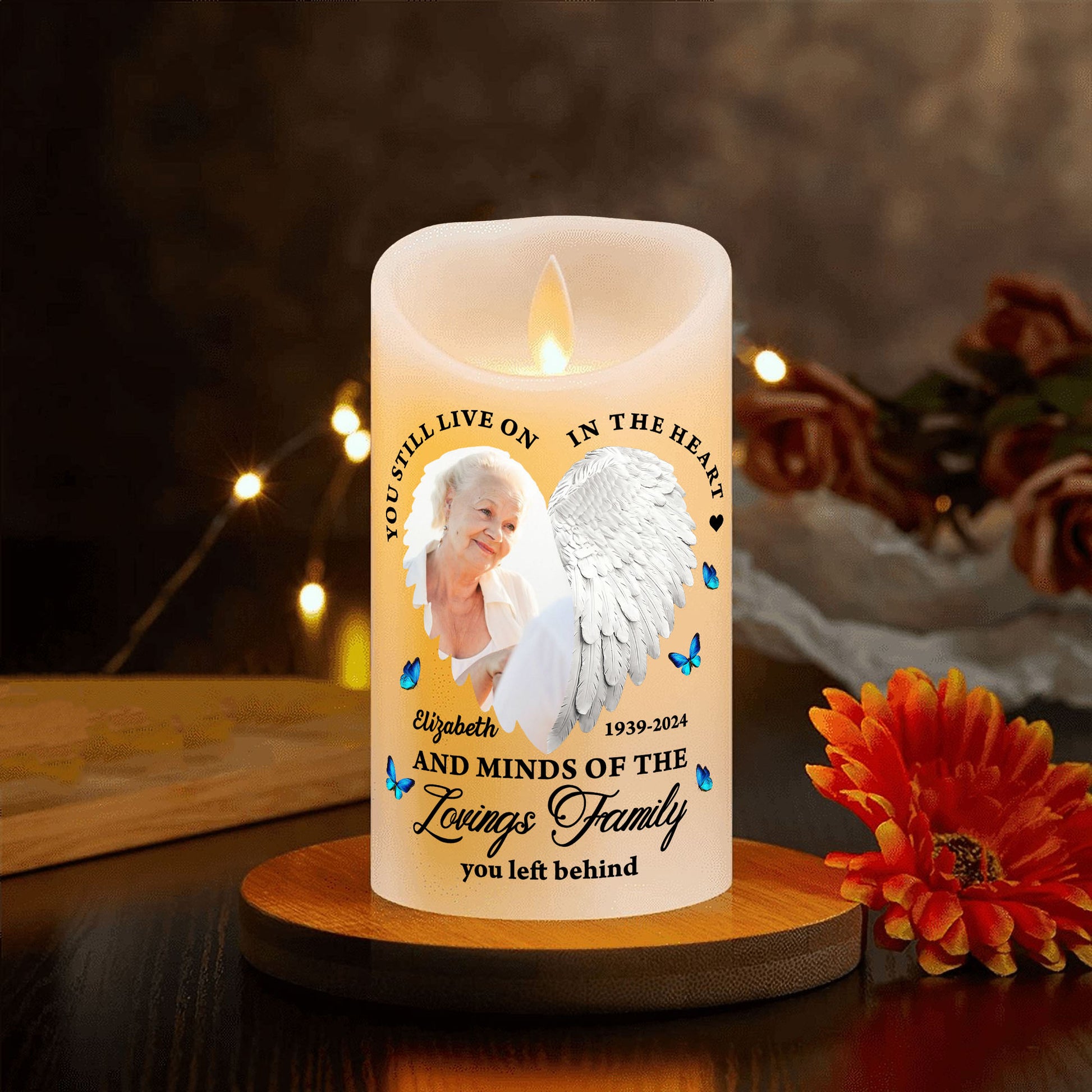 Custom Name and Photo Memorial Gift - Personalizes Photo LED Candle