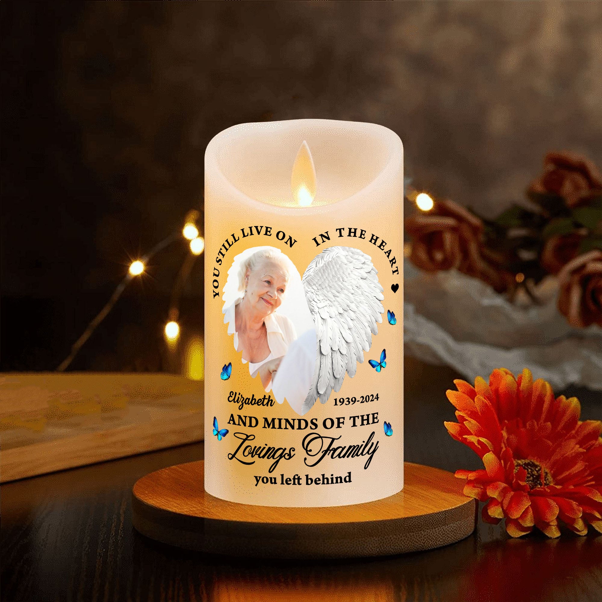 Custom Name and Photo Memorial Gift - Personalizes Photo LED Candle