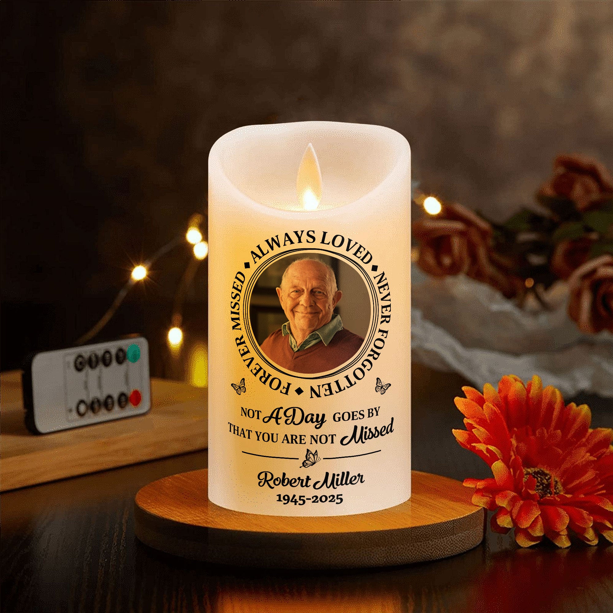 Custom Name and Photo - Personalized Memorial Photo LED Candle - Memorial Gift