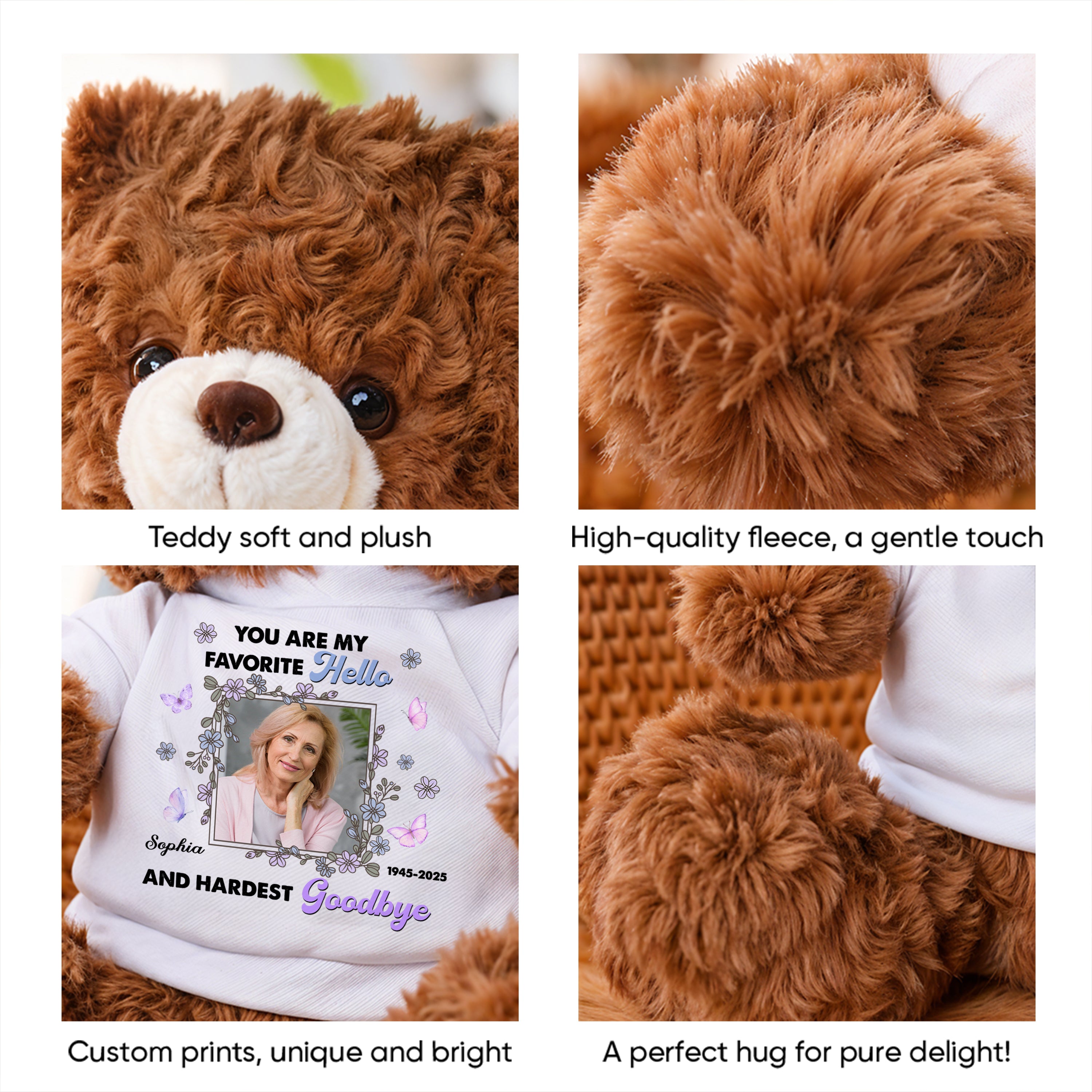 You Are My Favorite Hello - Personalized Memorial Bear Plush - Custom Name and Photo Teddy Bear