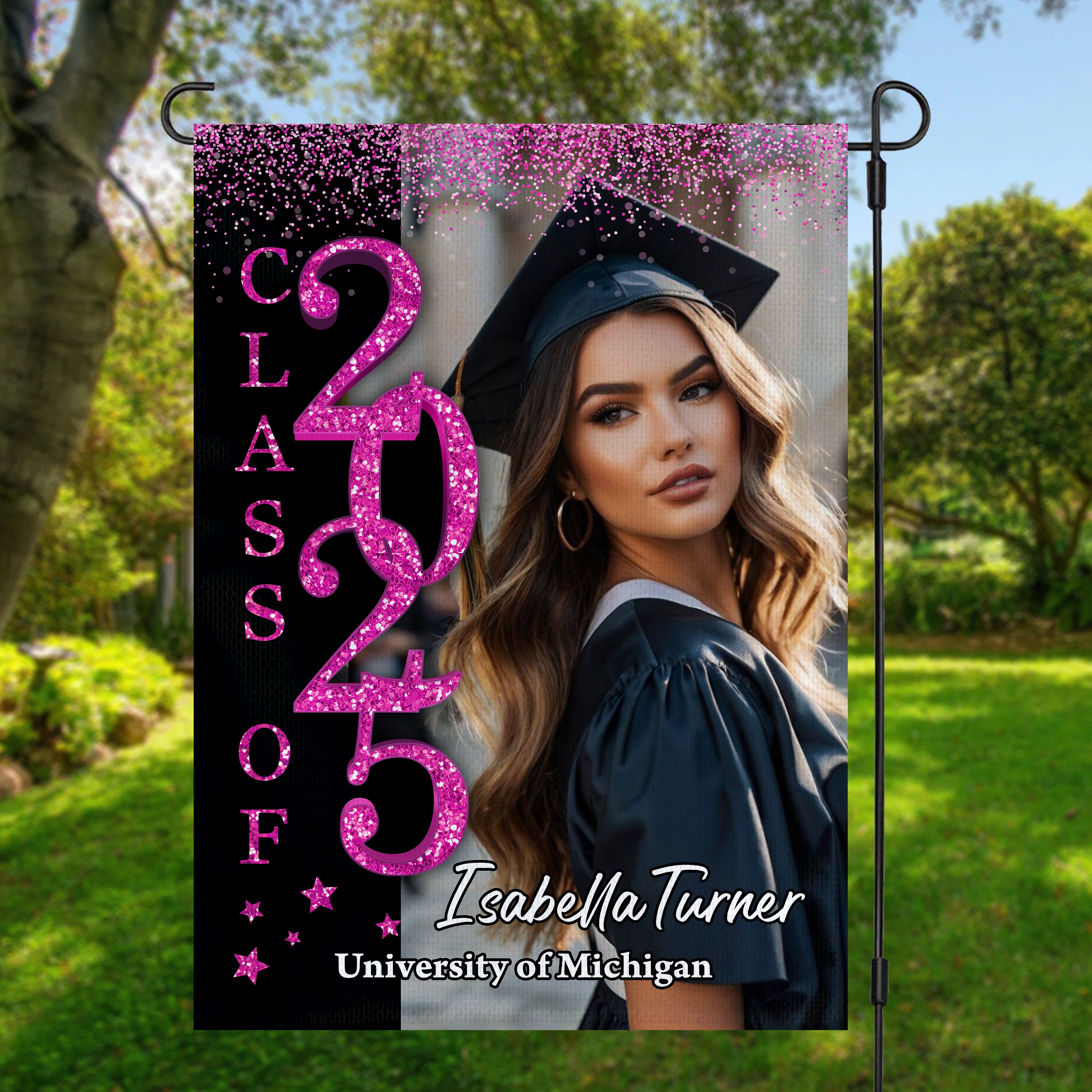 Glitter Congrats Graduation - Custom Name Class Of 2025 With Photo – Graduation Garden Flag & Party Decor