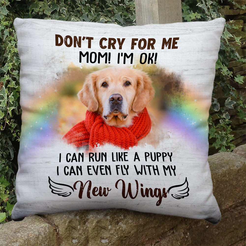 Custom Dog Name and Photo - Fly With My New Wings - Personalized Pillow - Pet Memorial