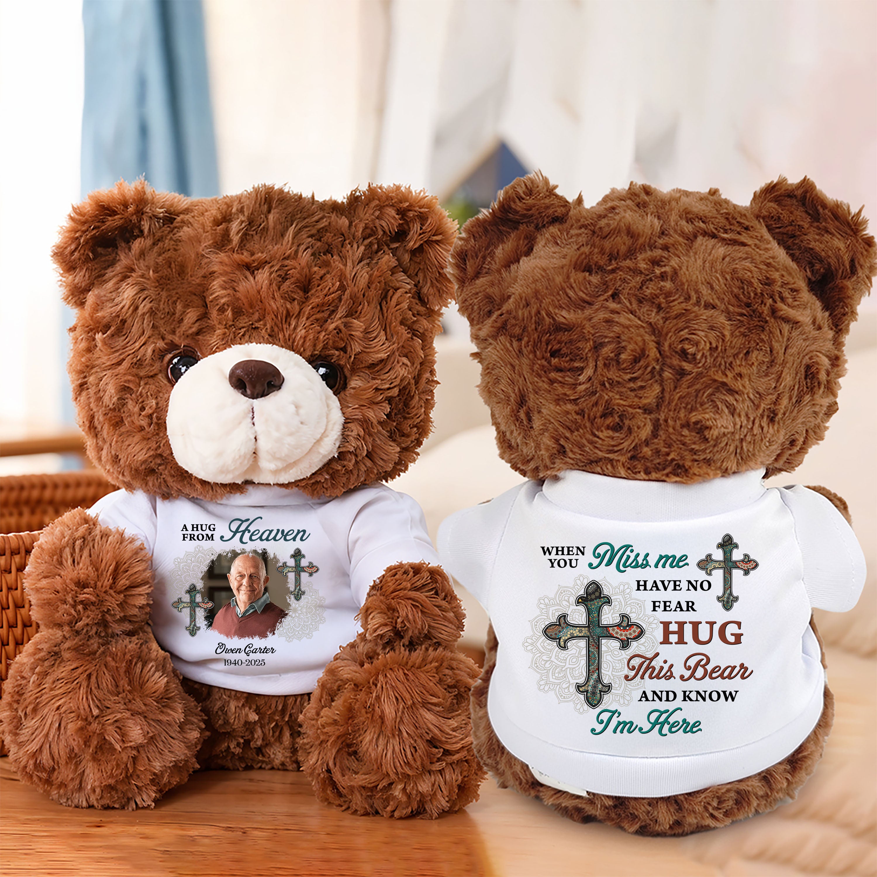 Sympathy Gift A Hug From Heaven - Personalized Bear Plush - Custom Name and Photo Teddy Bear