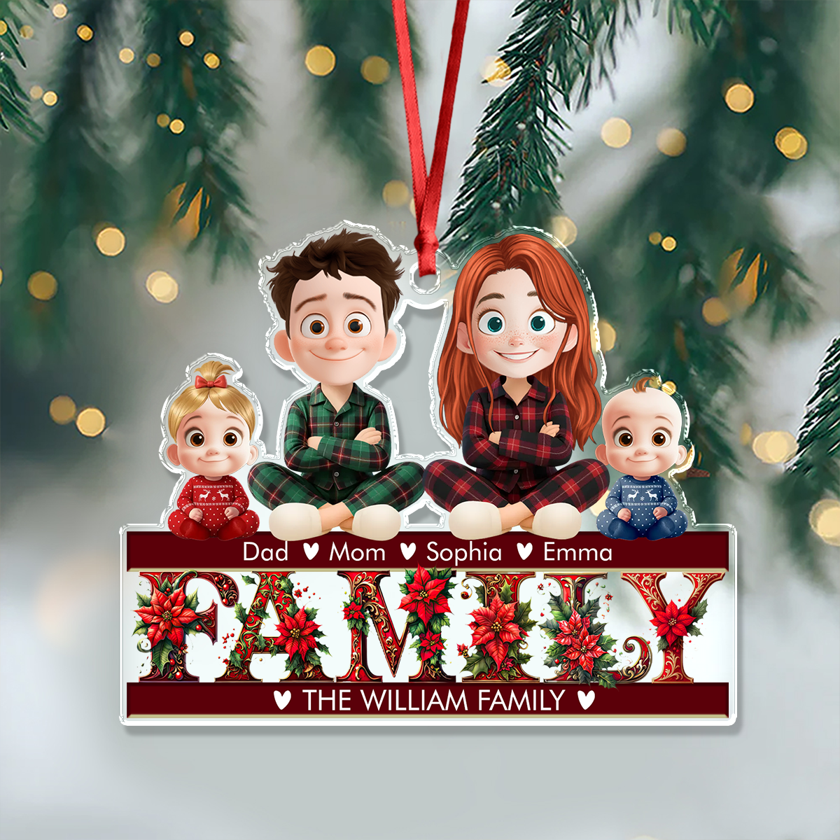 Family Custom Name and Appearance Ornament - Custom Shape Hologram Ornament