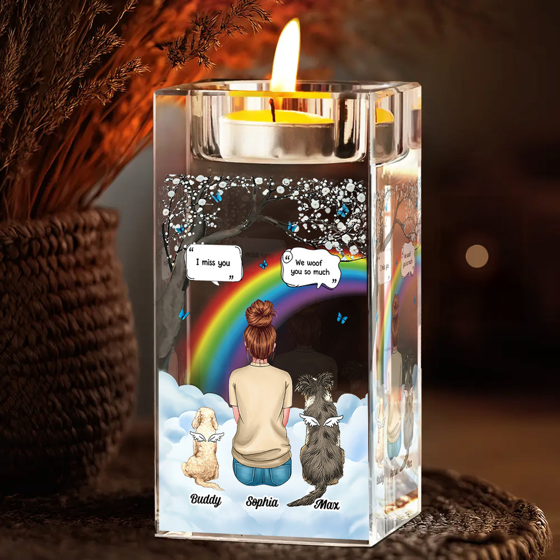 Custom Name and Appearance - Personalized Crystal Candle Holder - Pet Memorial