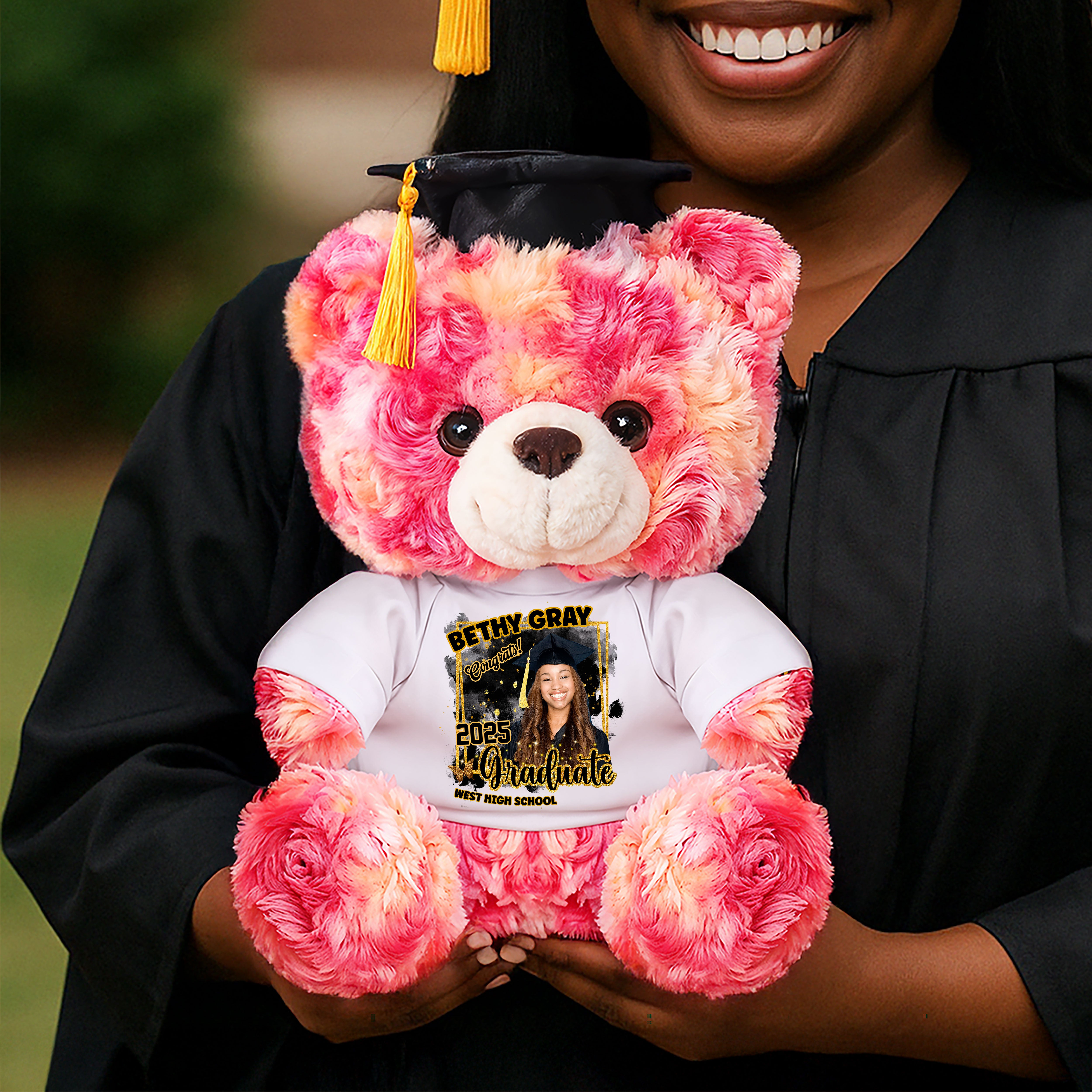 2025 Congrats Graduation Teddy Bear Plush - Custom Photo and Name  - Graduate Bear With Cap