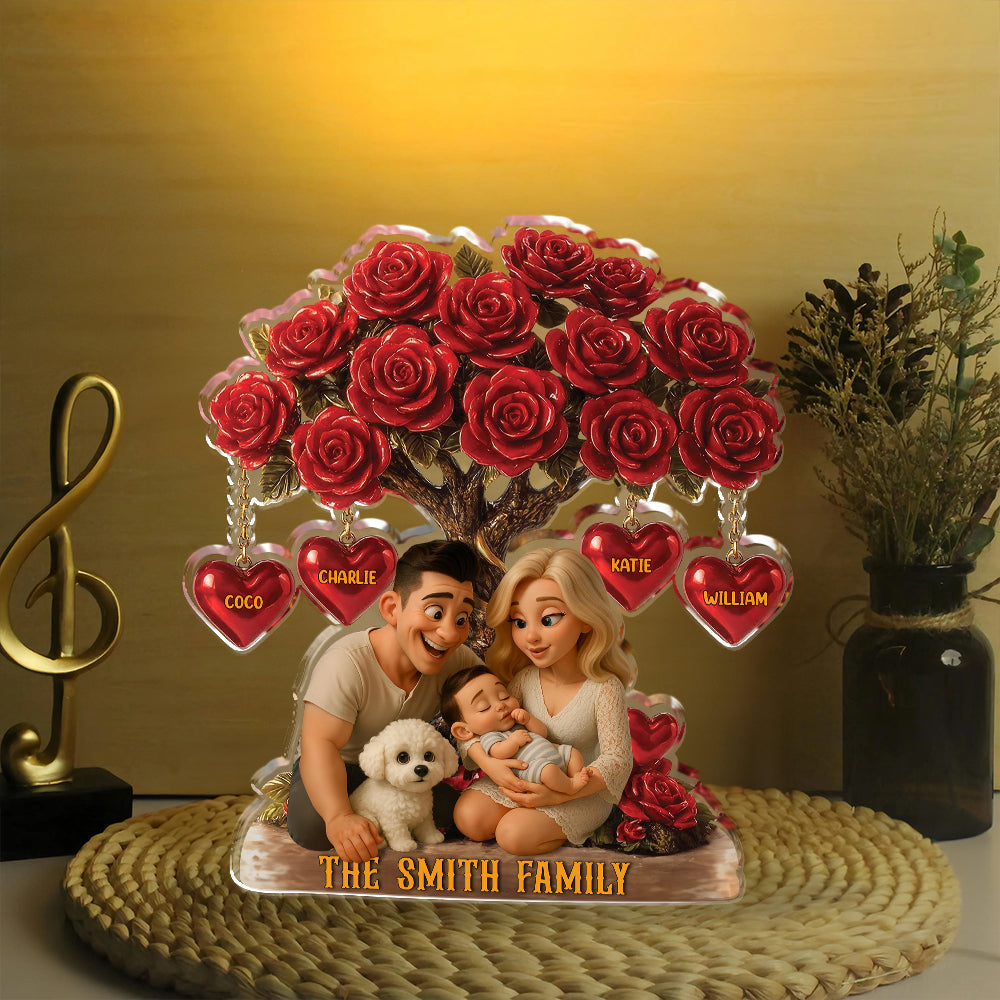 Family Tree Heart Name and Photo - Personalized Name and Photo Family Gift - Custom Shape Acrylic Block Plaque