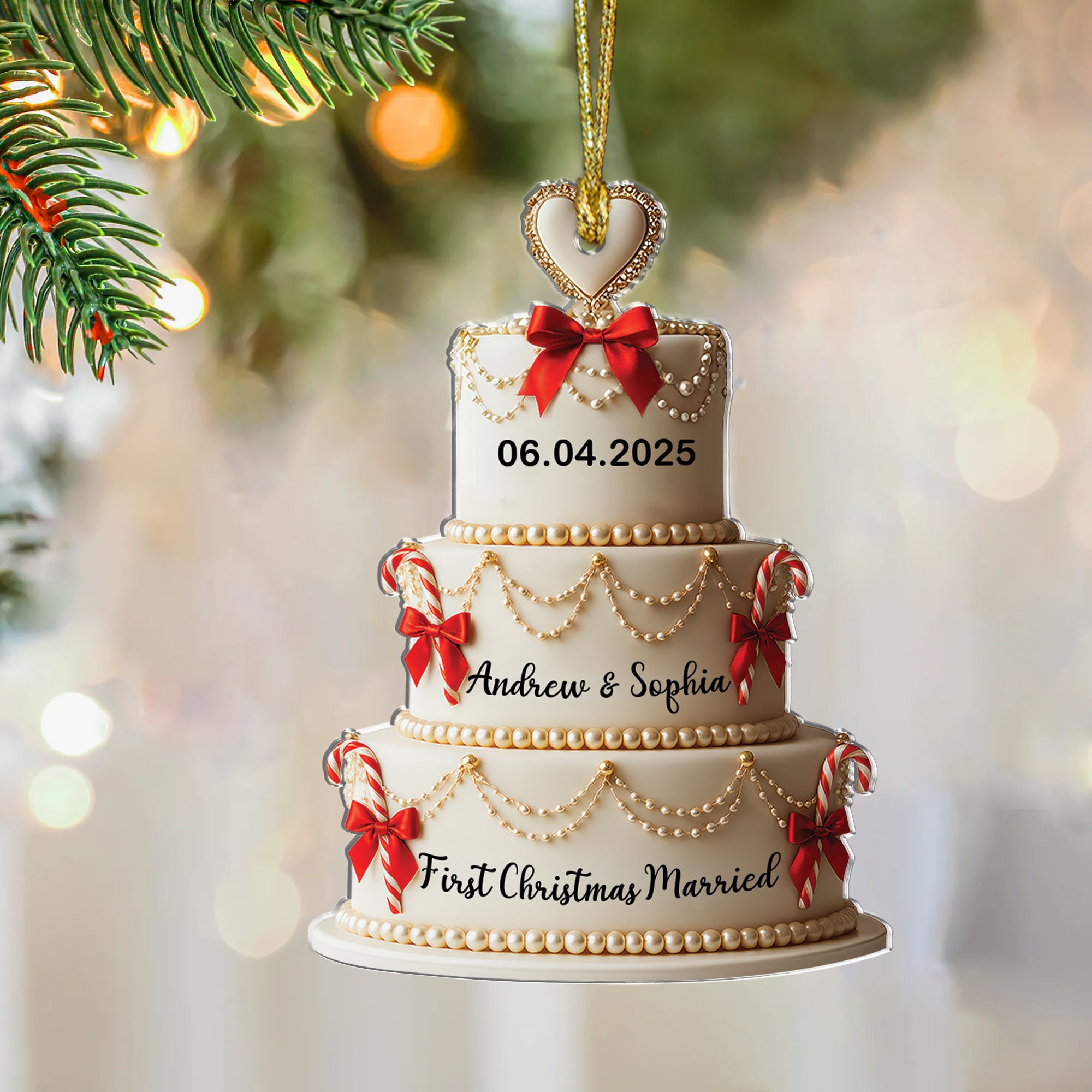 First Christmas Married - Custom Name Hologram Ornament - Family Decoration