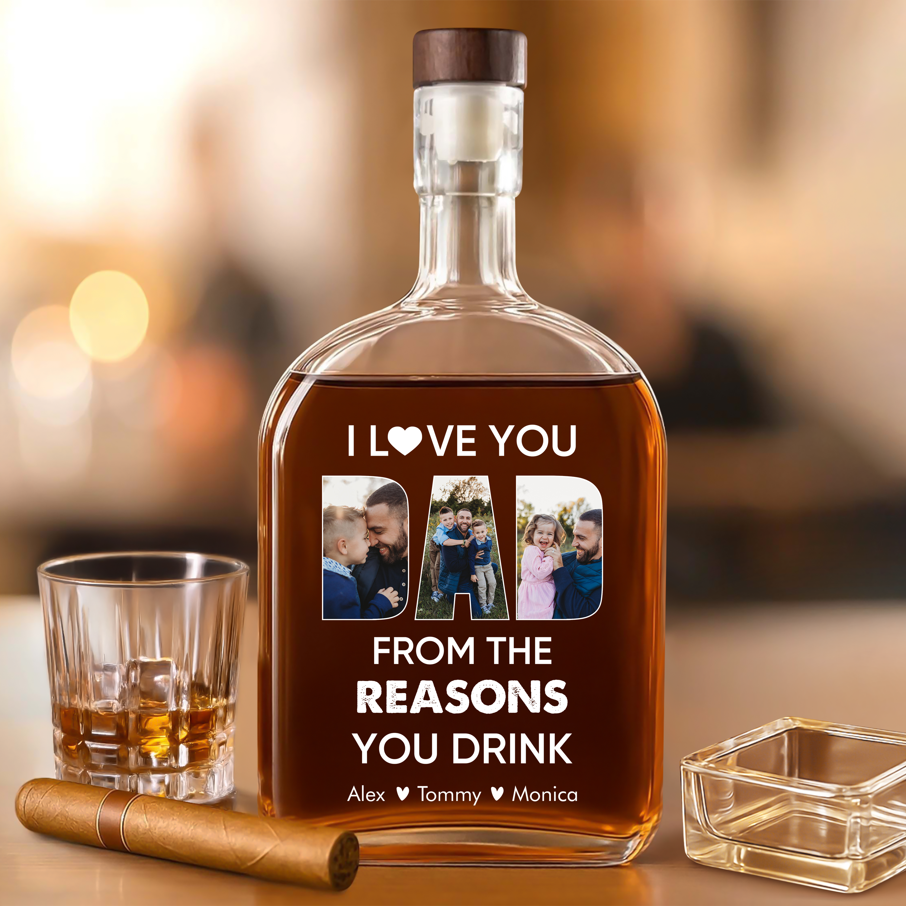 I Love You Dad - Family Personalized Custom Whiskey Bottle