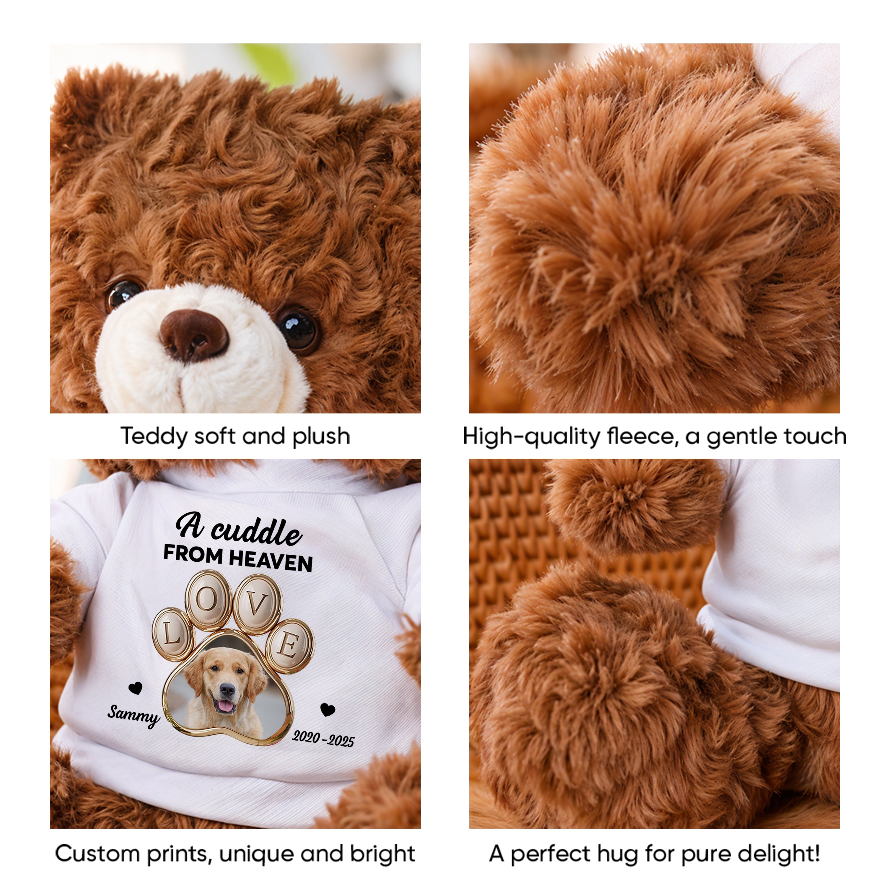 A Cuddle From Heaven - Personalized Pet Memorial Gift - Custom Name and Photo Teddy Bear